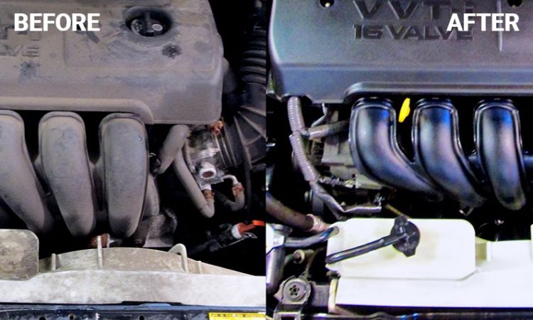 Car Under Hood Before and After Detailing