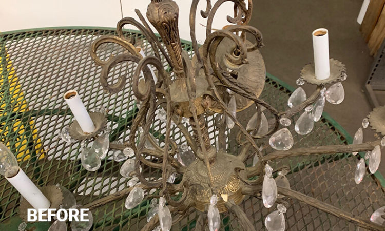 Dirty brass chandelier - before