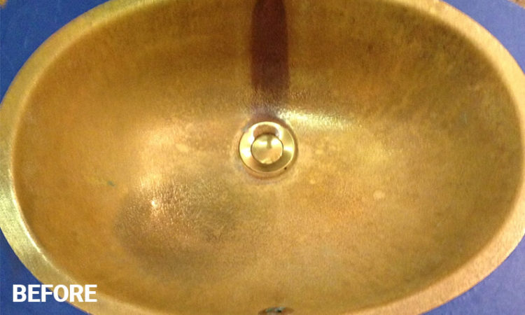 Brass sink before restoration