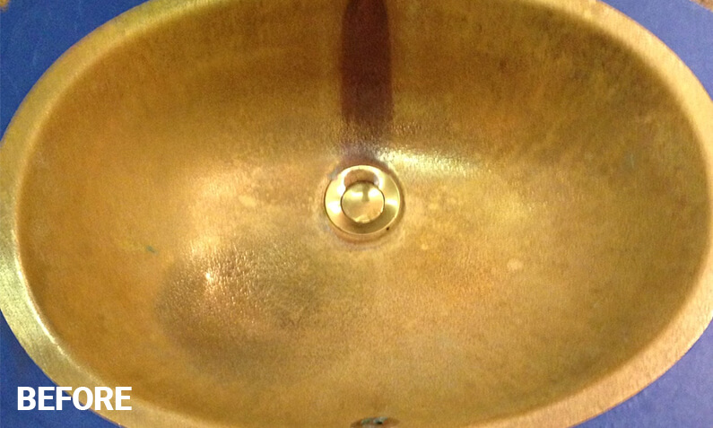 Brass sink before restoration Brass sink before restoration