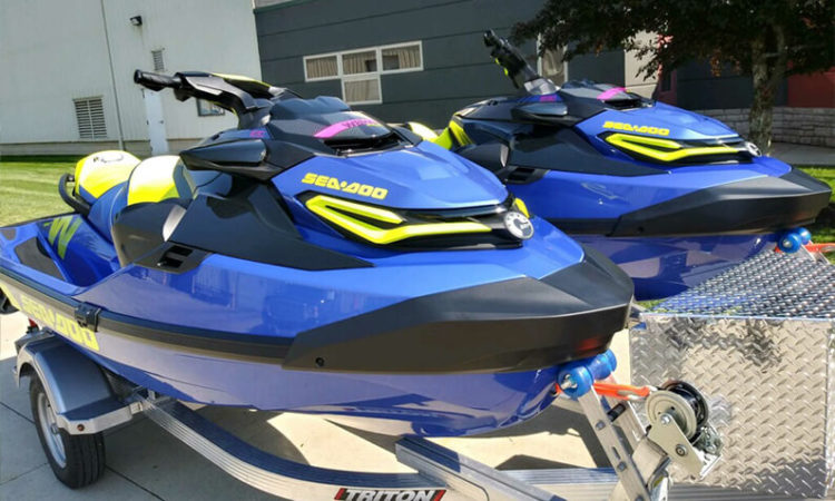 Two nicely detailed blue jetskis