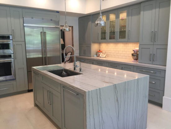 QuartziteKitchenCountertops Quartzite Kitchen Countertops - White Marble Island