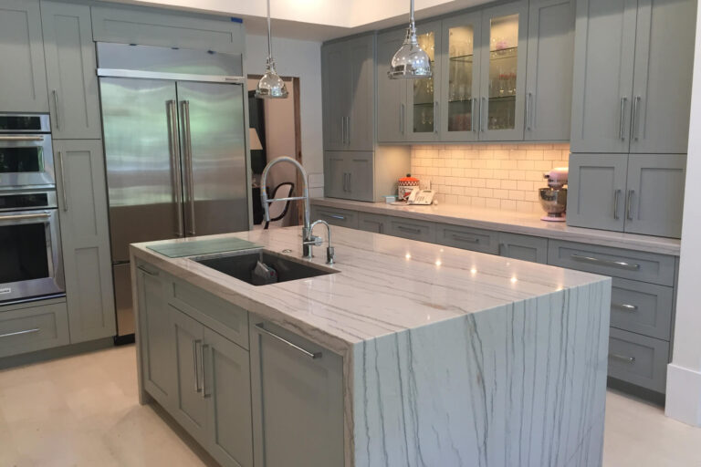 QuartziteKitchenCountertops Quartzite Kitchen Countertops - White Marble Island