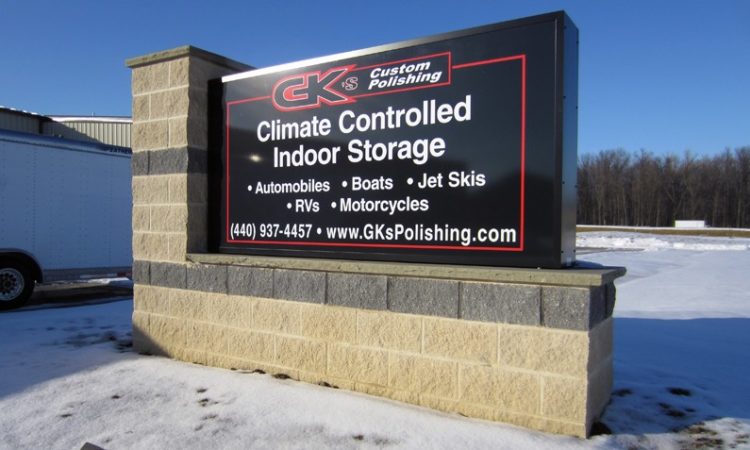 Sign for GK's Custom Polishing Climate-Controlled Indoor Storage Facility